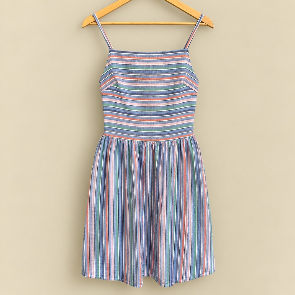 Gap Womens XS Multi Color Striped Cotton Fit & Flare Sun Dress with Pockets